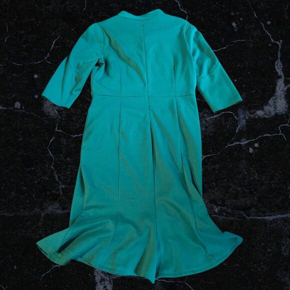 Chic Teal Retro Fit Flare Midi Dress Keyhole Modest Elegant Comfortable Size XL - Picture 3 of 10